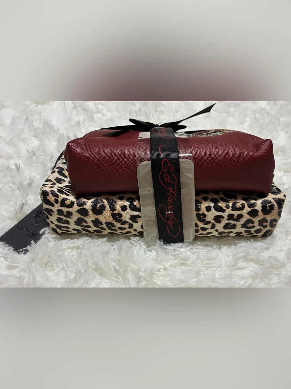 Ed Hardy Red & Leopard Print Skull Cosmetic Bag Set